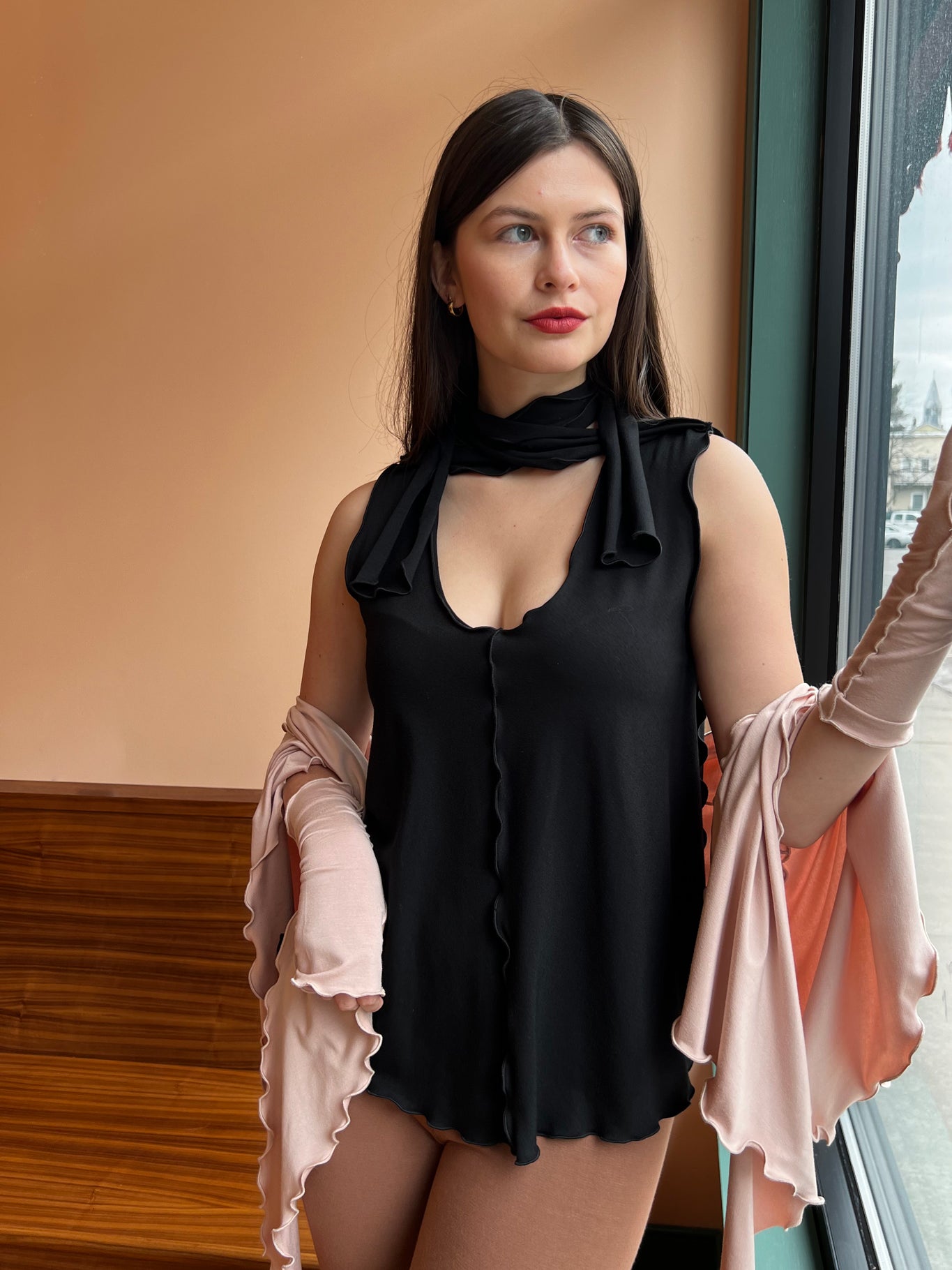 SUGER® honey tank top in black styled with ballet flutter