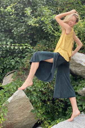 tulip tissue tank in amber with petal pant in blue mineral