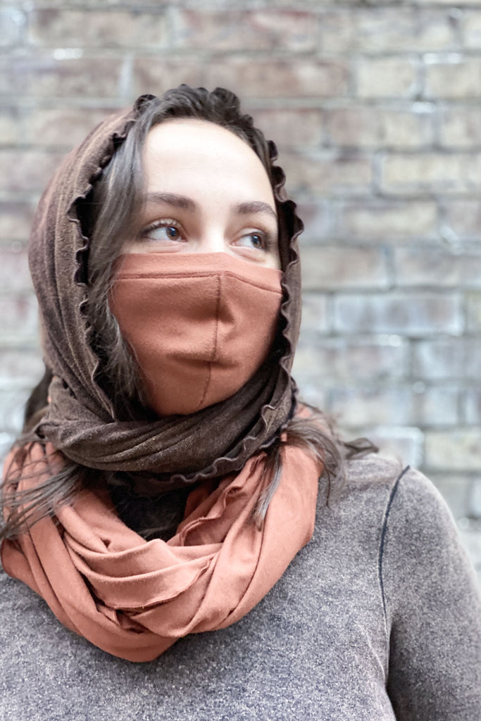 lil' scarf in cacao mineral + cedar loop + hush mask