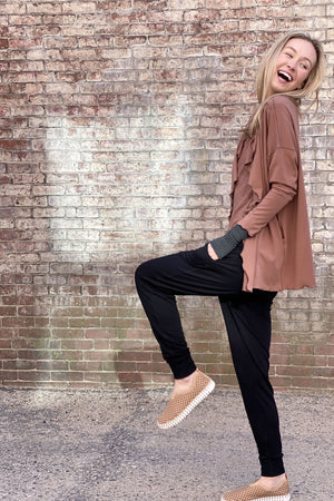 suger black terry jogger + cedar river jacket