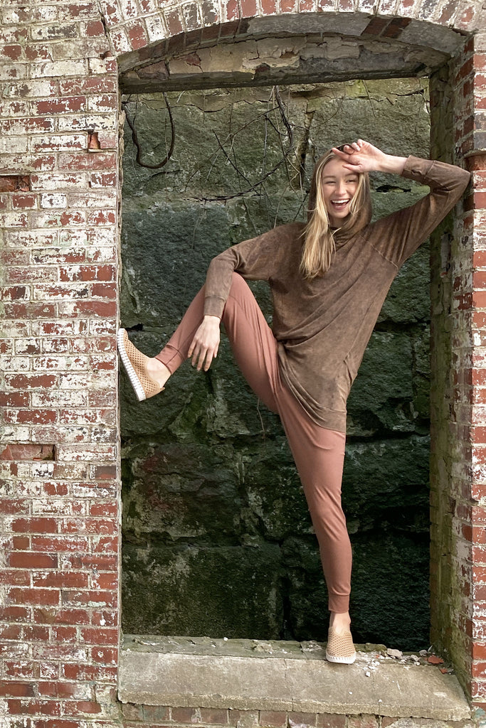 maeve hooded pullover in cedar mineral with cedar jogger