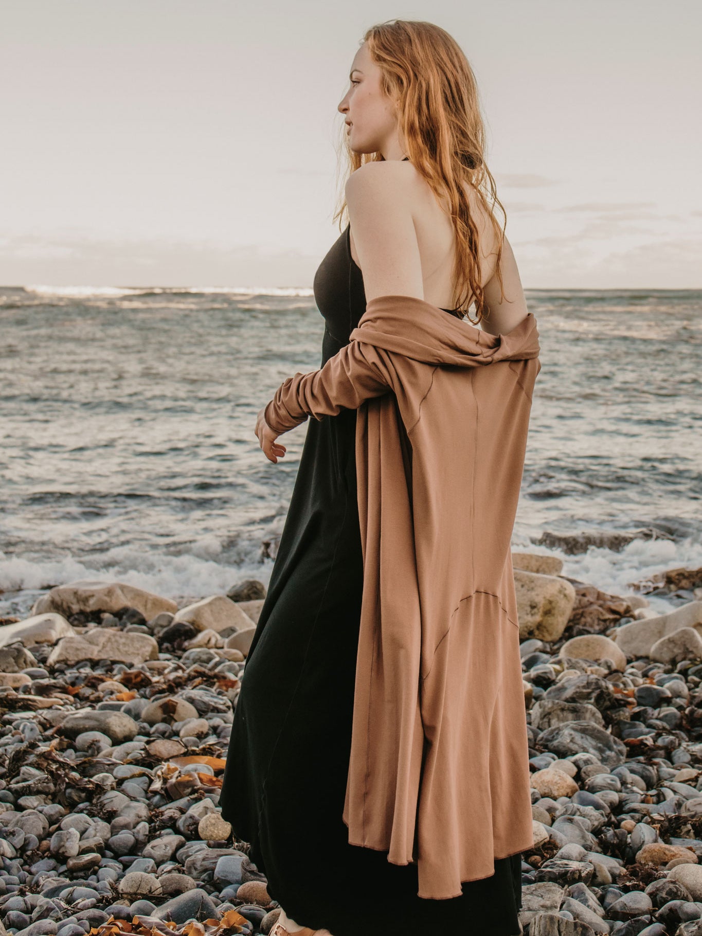 riding coat duster in cedar over black harmony dress