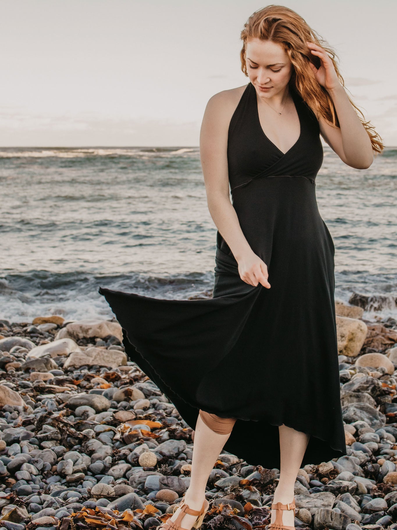 harmony vneck halter dress in black