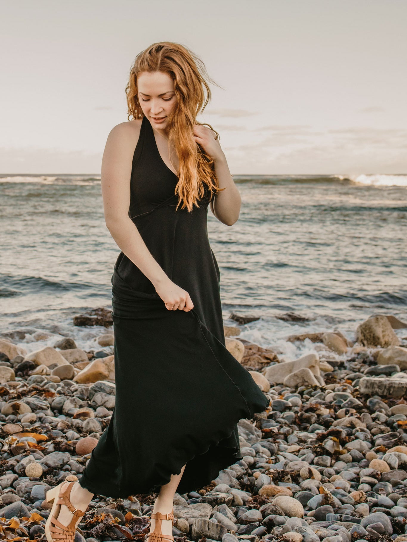 harmony vneck halter dress in black