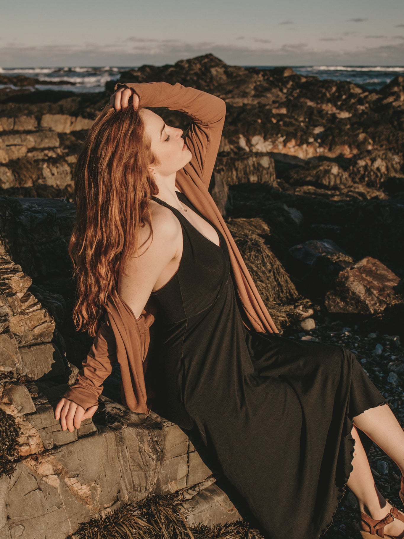 angelrox® harmony vneck halter dress in black