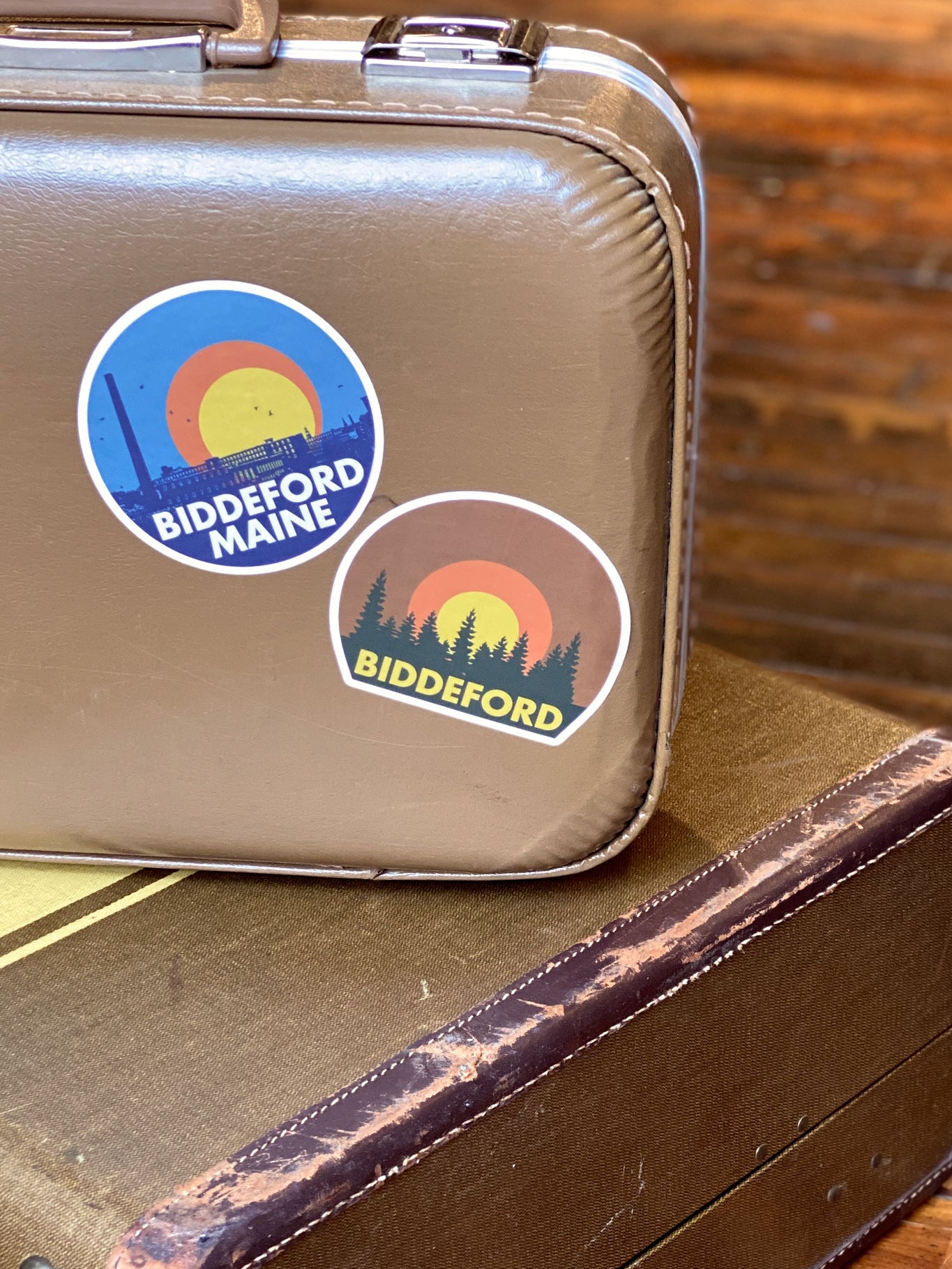 mill skyline blue and forest skyline blue biddeford sticker