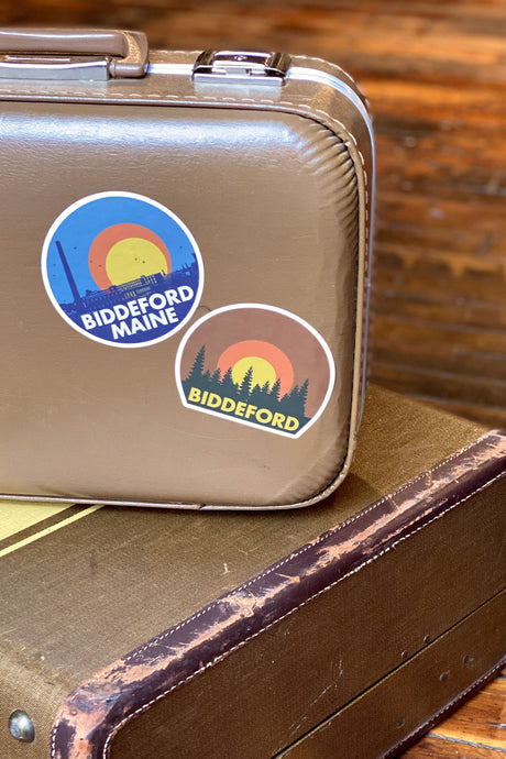 mill skyline blue and forest skyline blue biddeford sticker