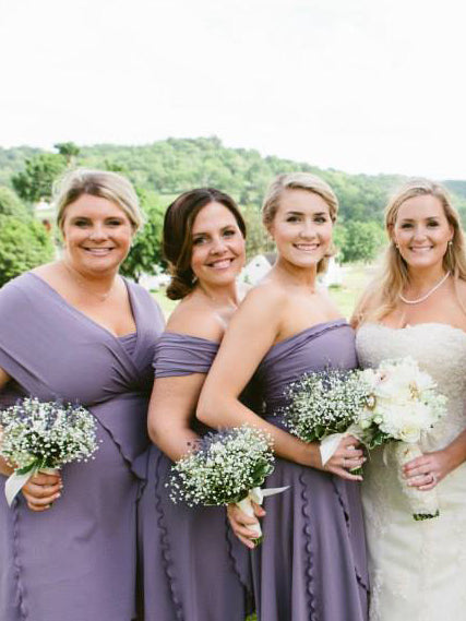 the wrap styled different ways as bridesmaid dresses