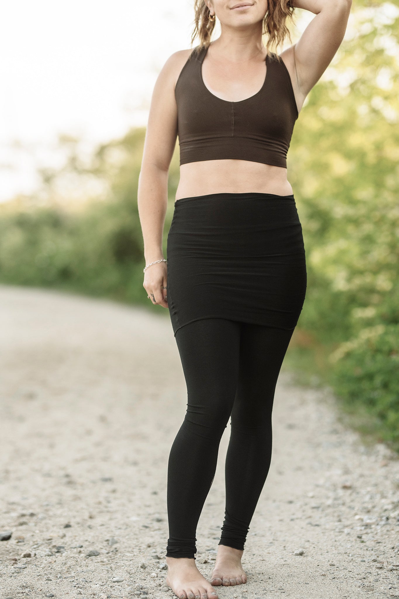 black playsuit as a skirt and legging piece