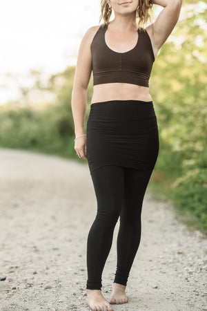 black playsuit as a skirt and legging piece