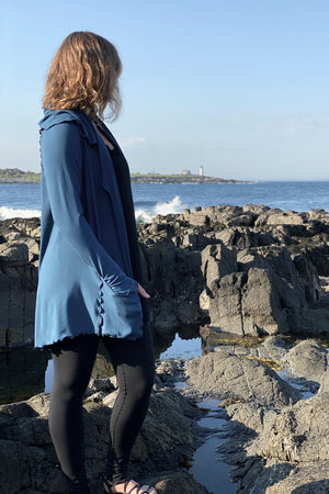 subtle black stripe playsuit with our lake cardi jacket