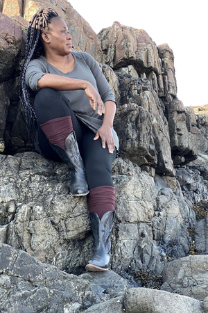 wine stockings with our subtle black stripe playsuit