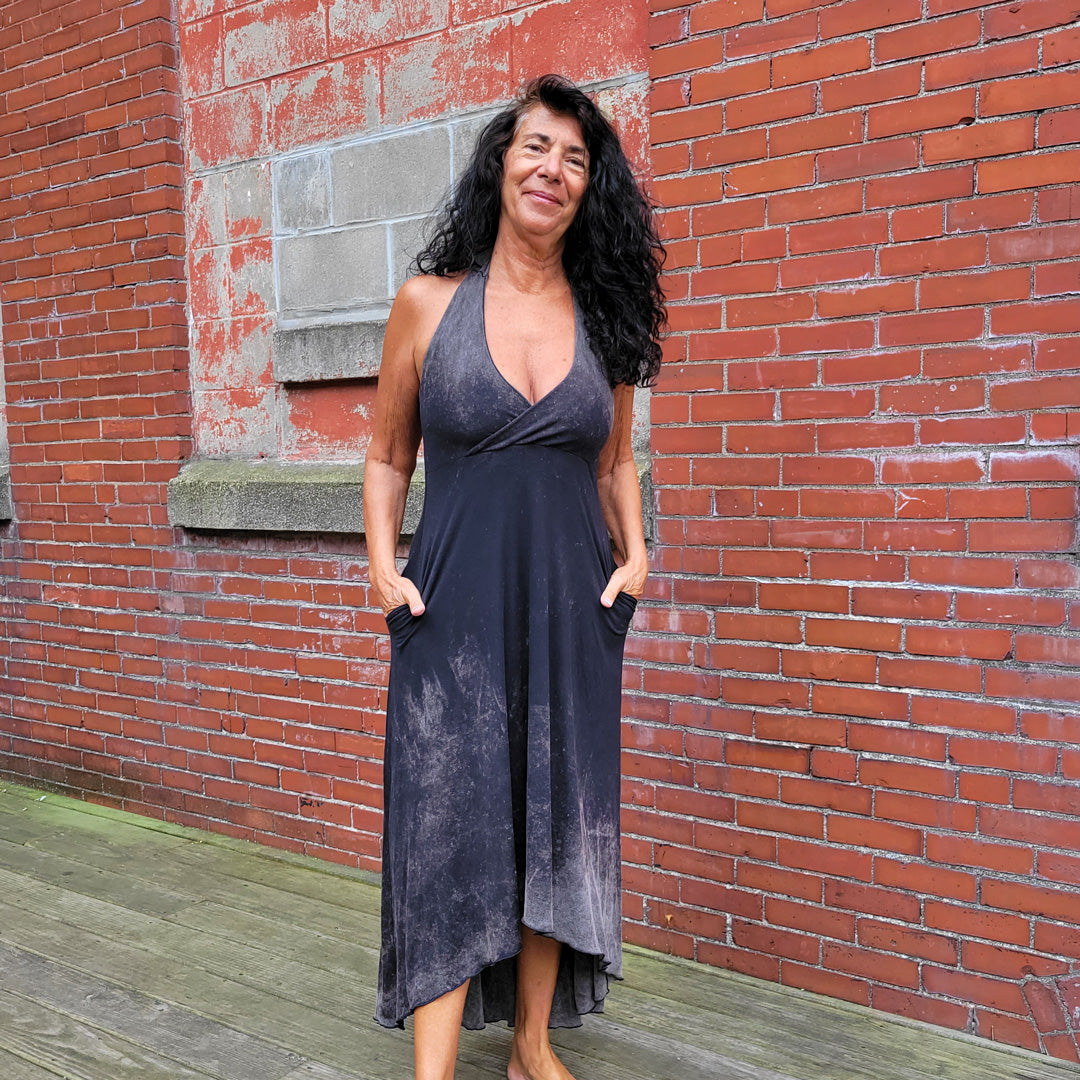 harmony vneck halter dress in black mineral