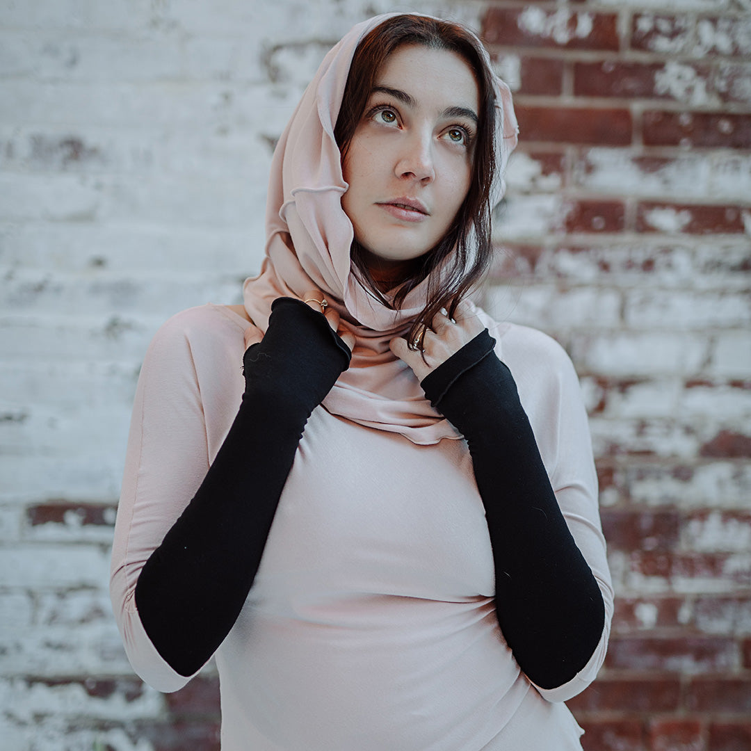 black opera sleeves with hourglass in ballet as a hood and rose top in ballet