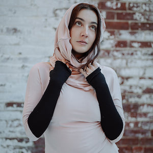 black opera sleeves with hourglass in ballet as a hood and rose top in ballet