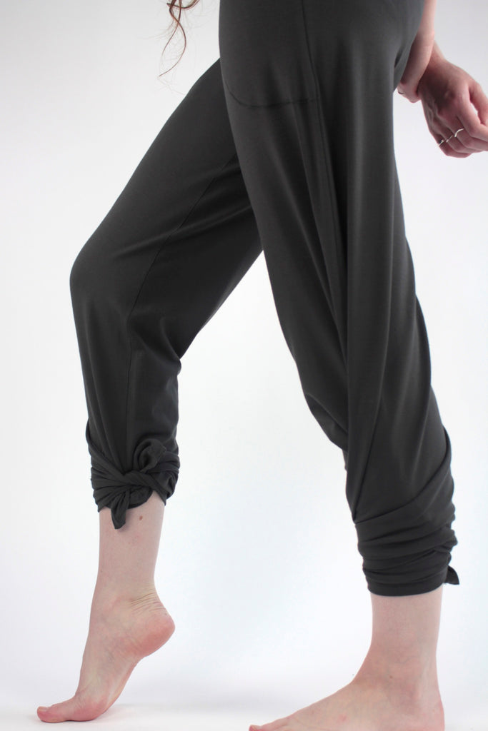 suger harlow pant in ore bamboo wrapped around + tied at ankle