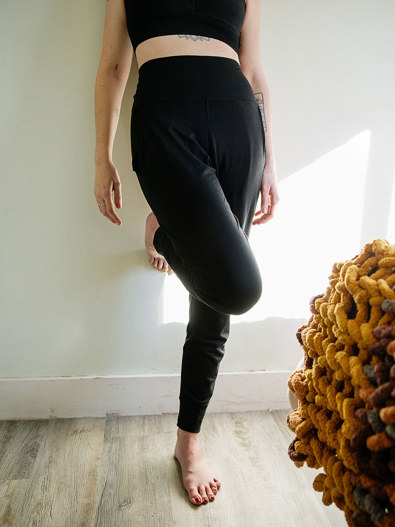 jogger sweatpant in black paired with black balance bra