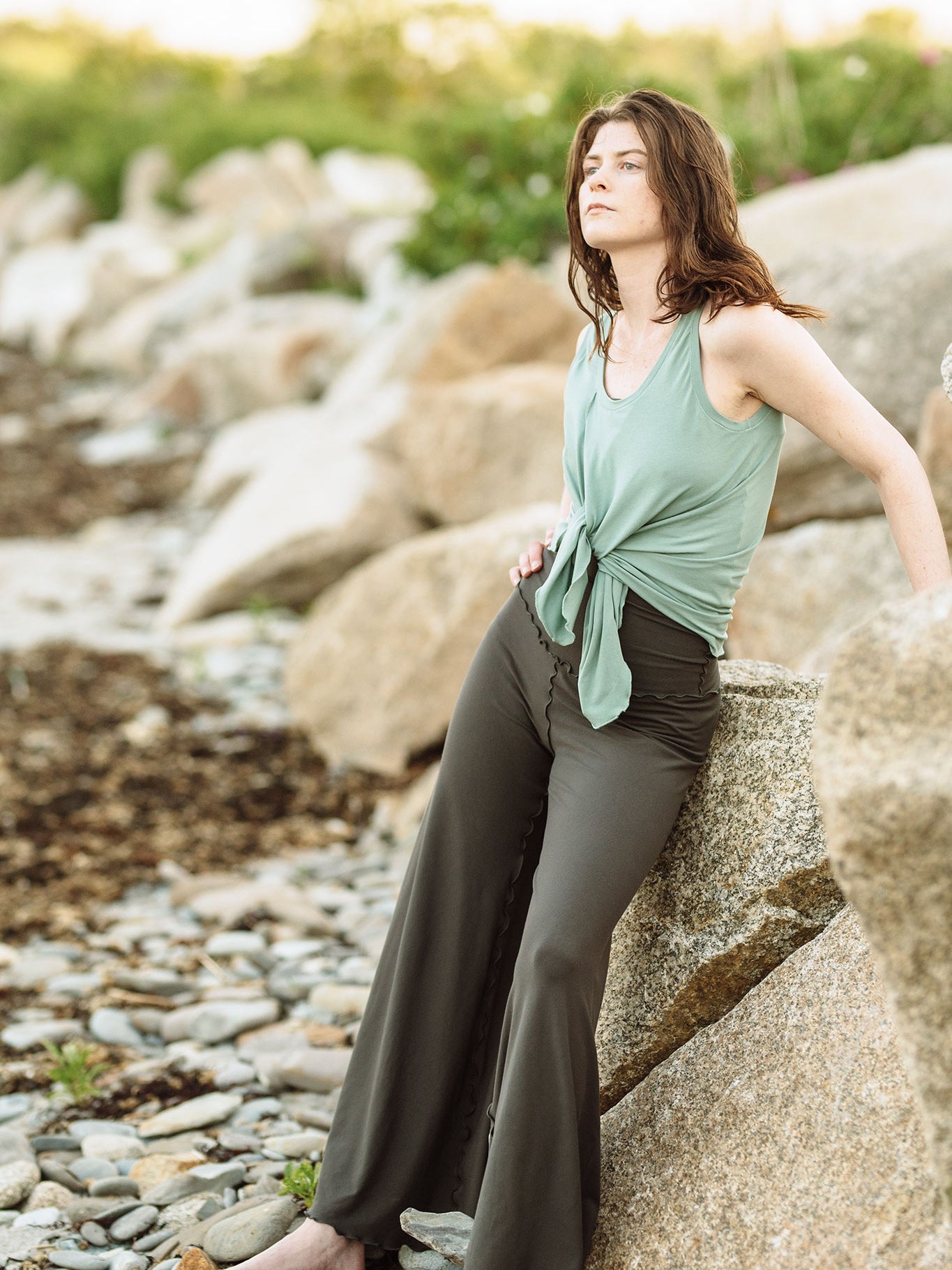 swirlsuit wide leg jumpsuit in ore with tulip tank in rain