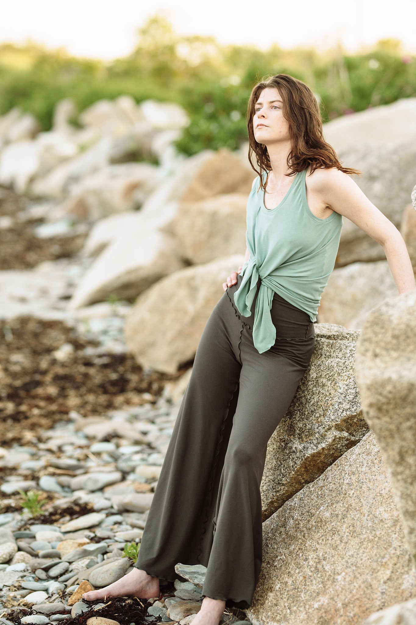 swirlsuit wide leg jumpsuit in ore with tulip tank in rain