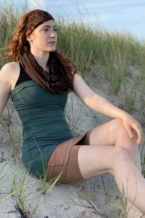 hiker convertible short in cedar with spruce hourglass as a top