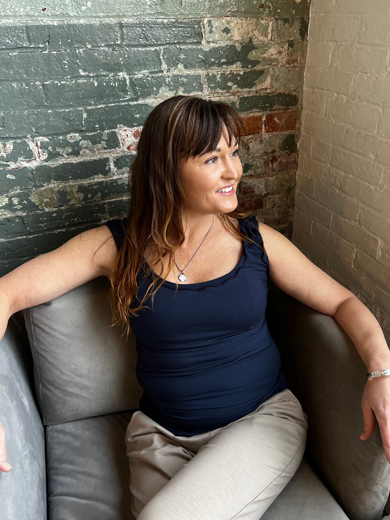 angelrox® wifey tank mini dress in navy styled with clay jogger