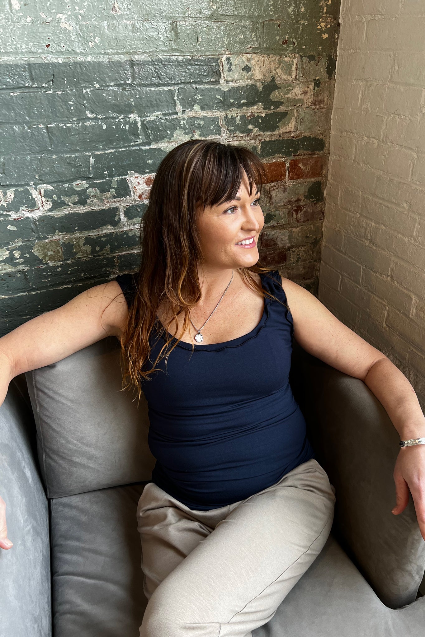 angelrox® wifey tank mini dress in navy styled with clay jogger