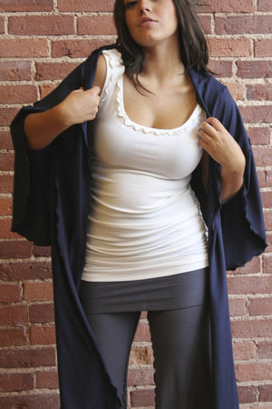 white bamboo wifey with our eggplant wrap + slate swirl suit