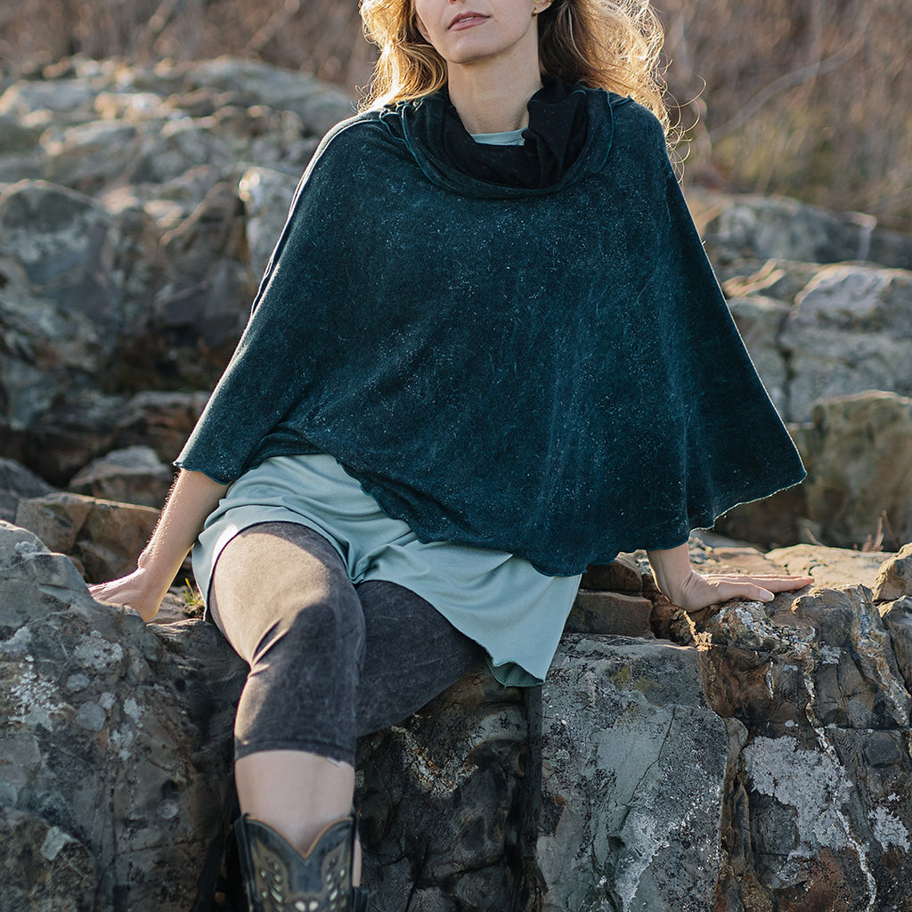 angelrox® flirt skirt in mineral worn as a poncho
