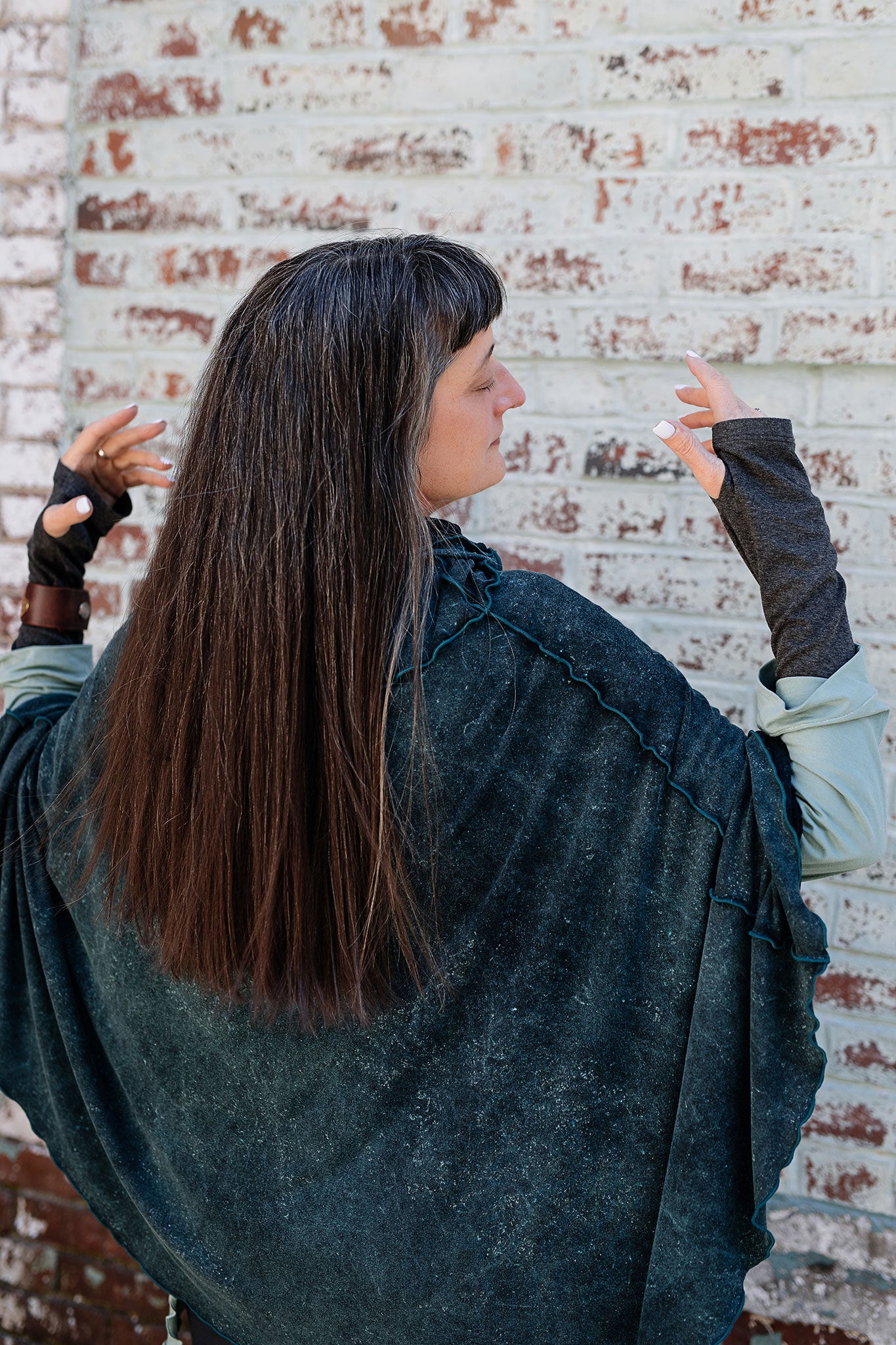 lady flirt in blue mineral worn as a poncho