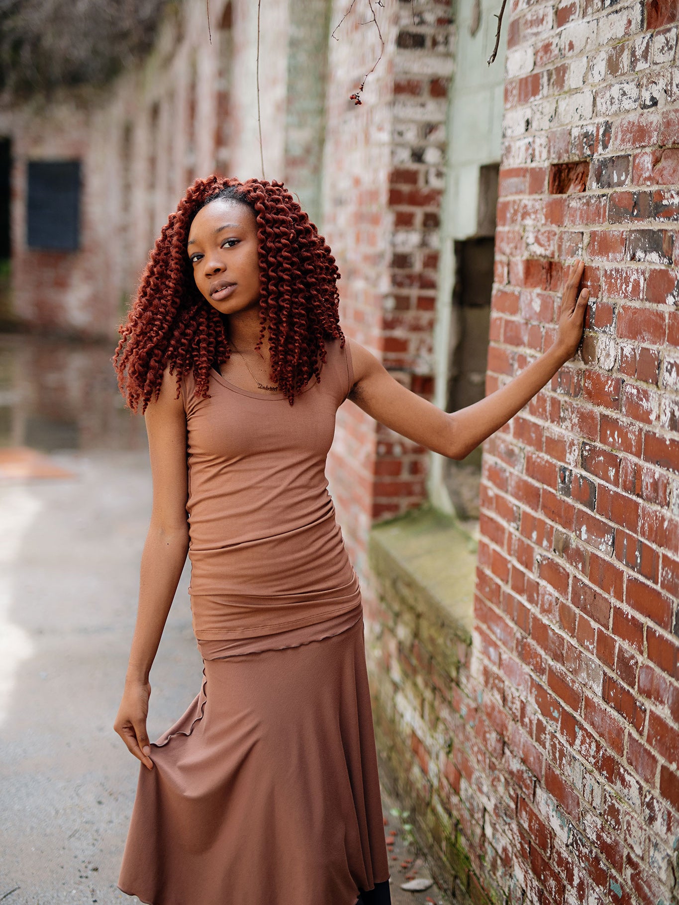 core tank in cedar paired with layered lady flirts in cedar and carbon