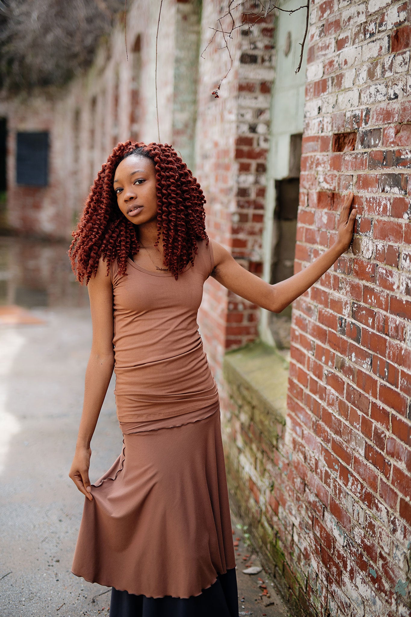core tank in cedar paired with layered lady flirts in cedar and carbon