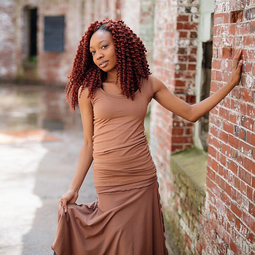 suger® core essential tank in cedar styled with cedar lady flirt 