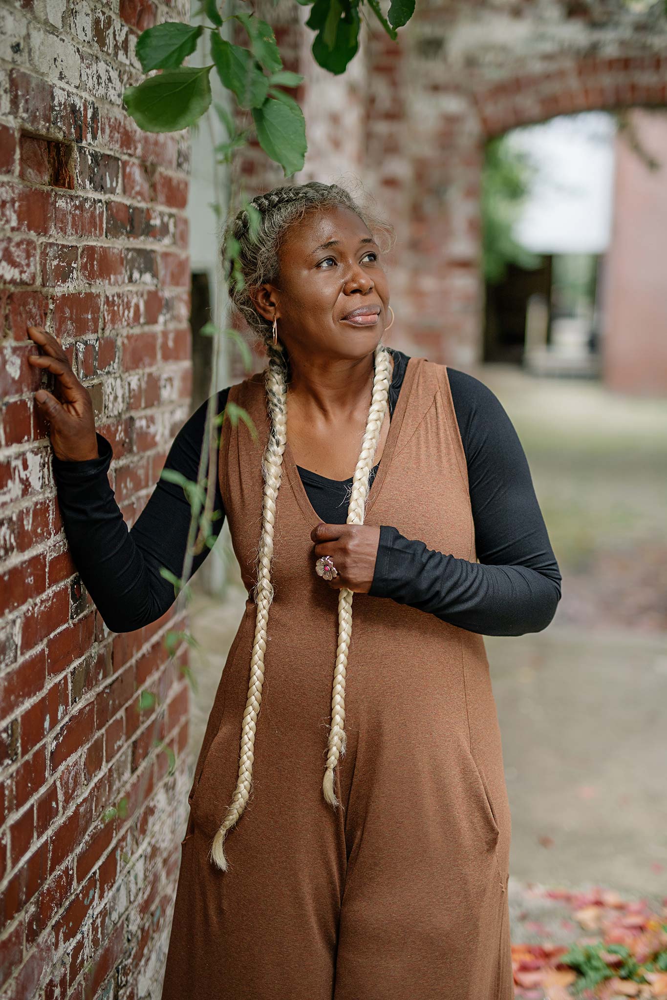 black vneck long sleeve worn under almond heather farmer