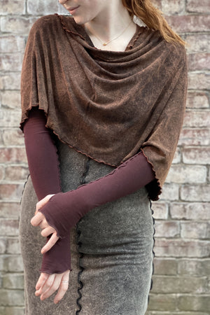 angelrox opera sleeves in wine with cacao mineral loop shawl