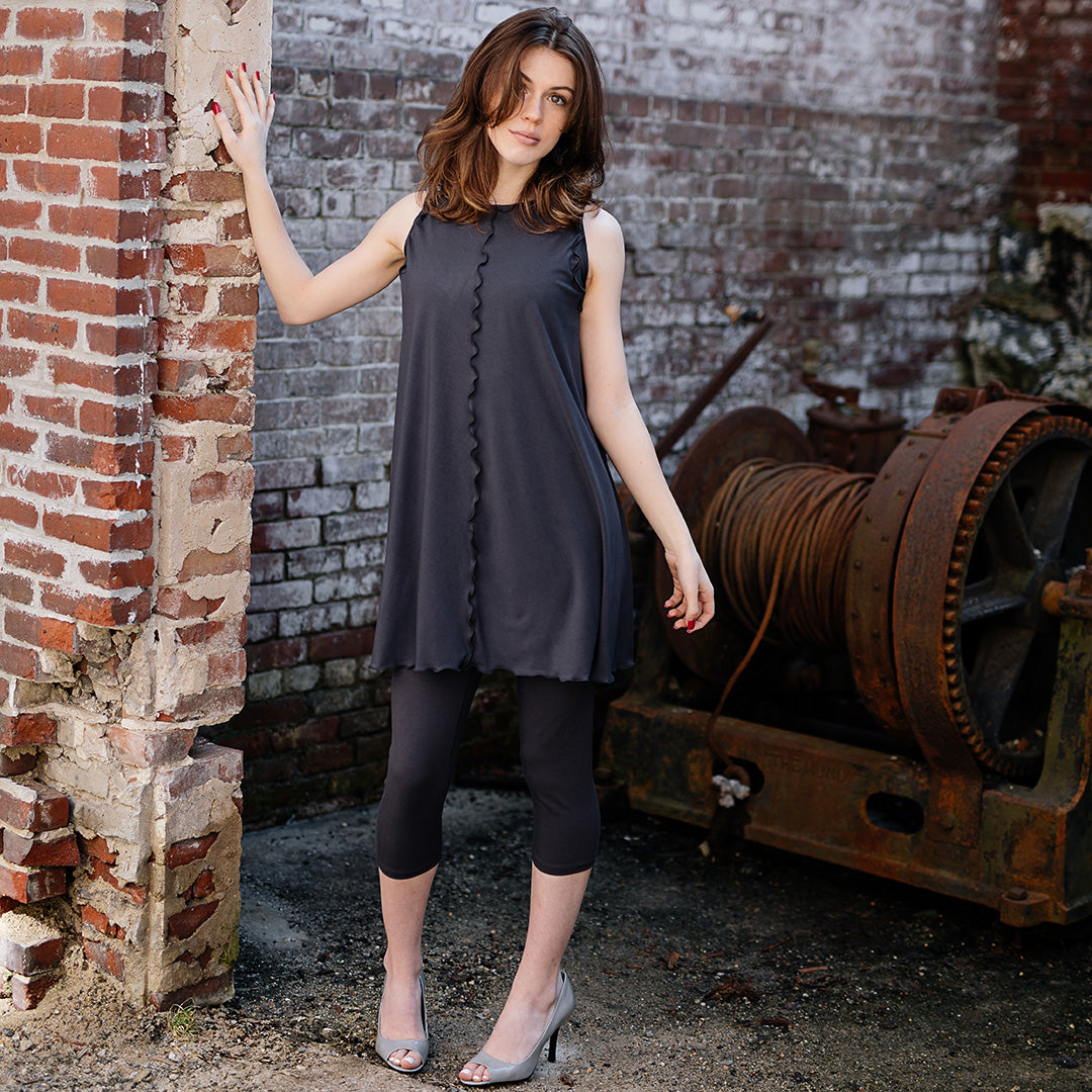 shift tunic tank in carbon over capri base legging in carbon
