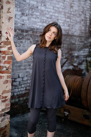 shift tunic tank in carbon over capri base legging in carbon