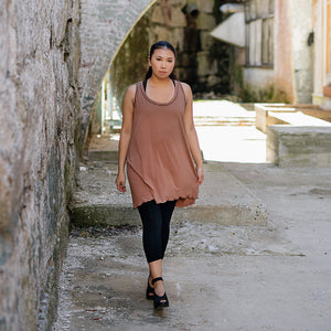 capri base legging in black paired with shift tunic in cedar