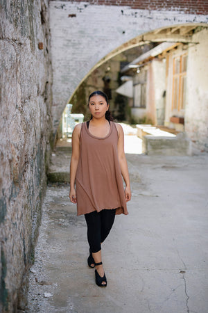 shift tunic in cedar paired with capri base legging in black