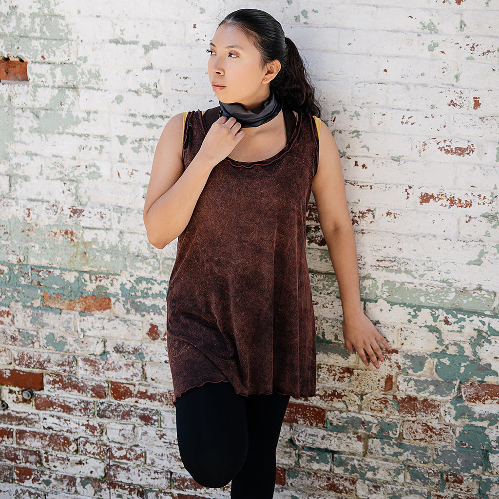shift tunic in lush mineral paired with capri base legging in black