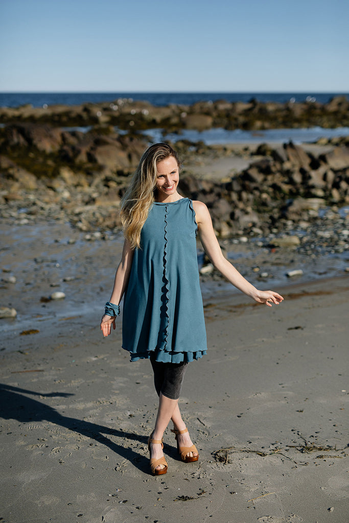 shift tunic tank in ocean styled over mineral capri