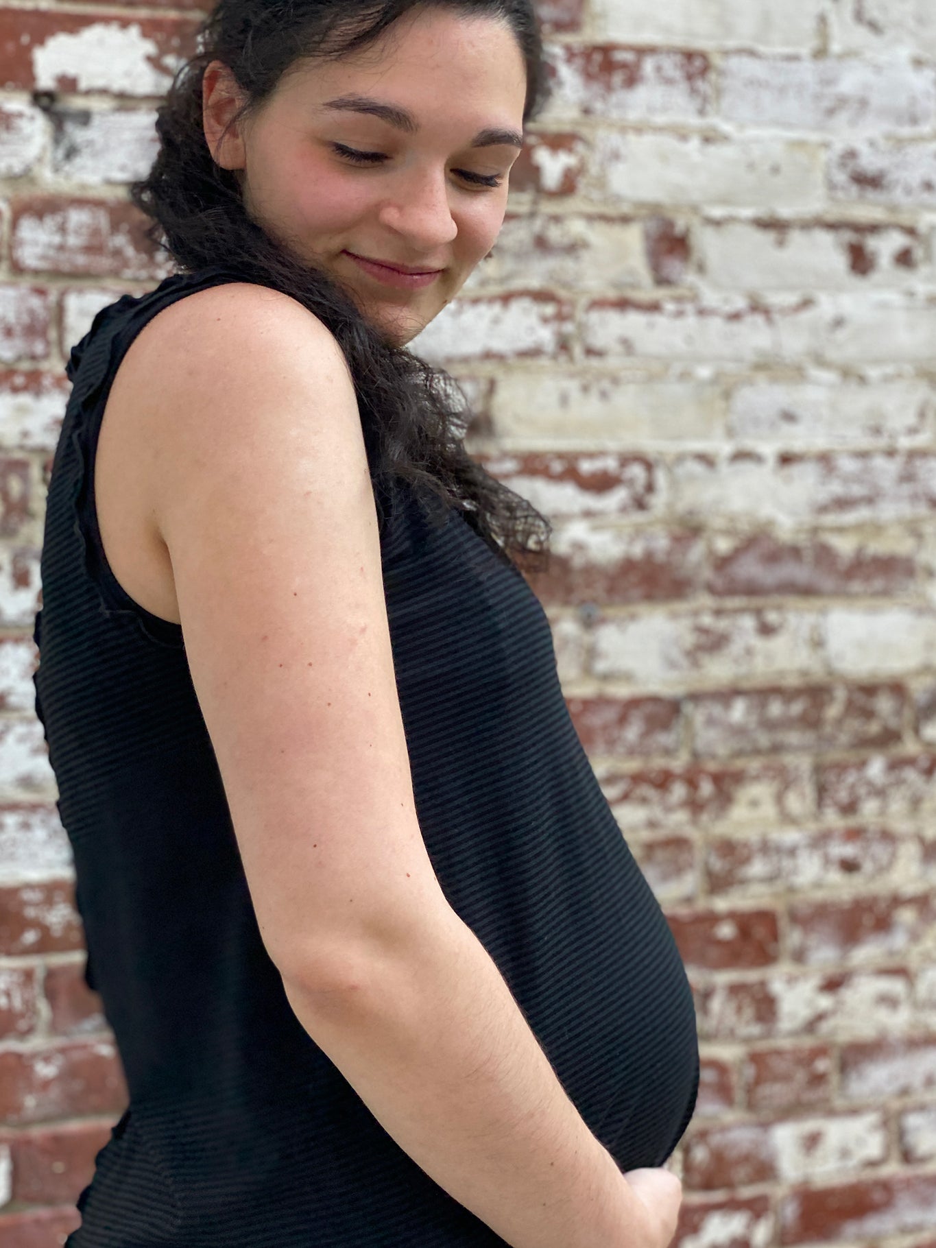 sweet mama marly wearing shift tank in subtle black