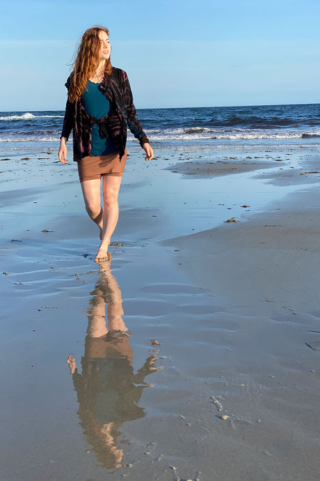 hiker in cedar + handdye river