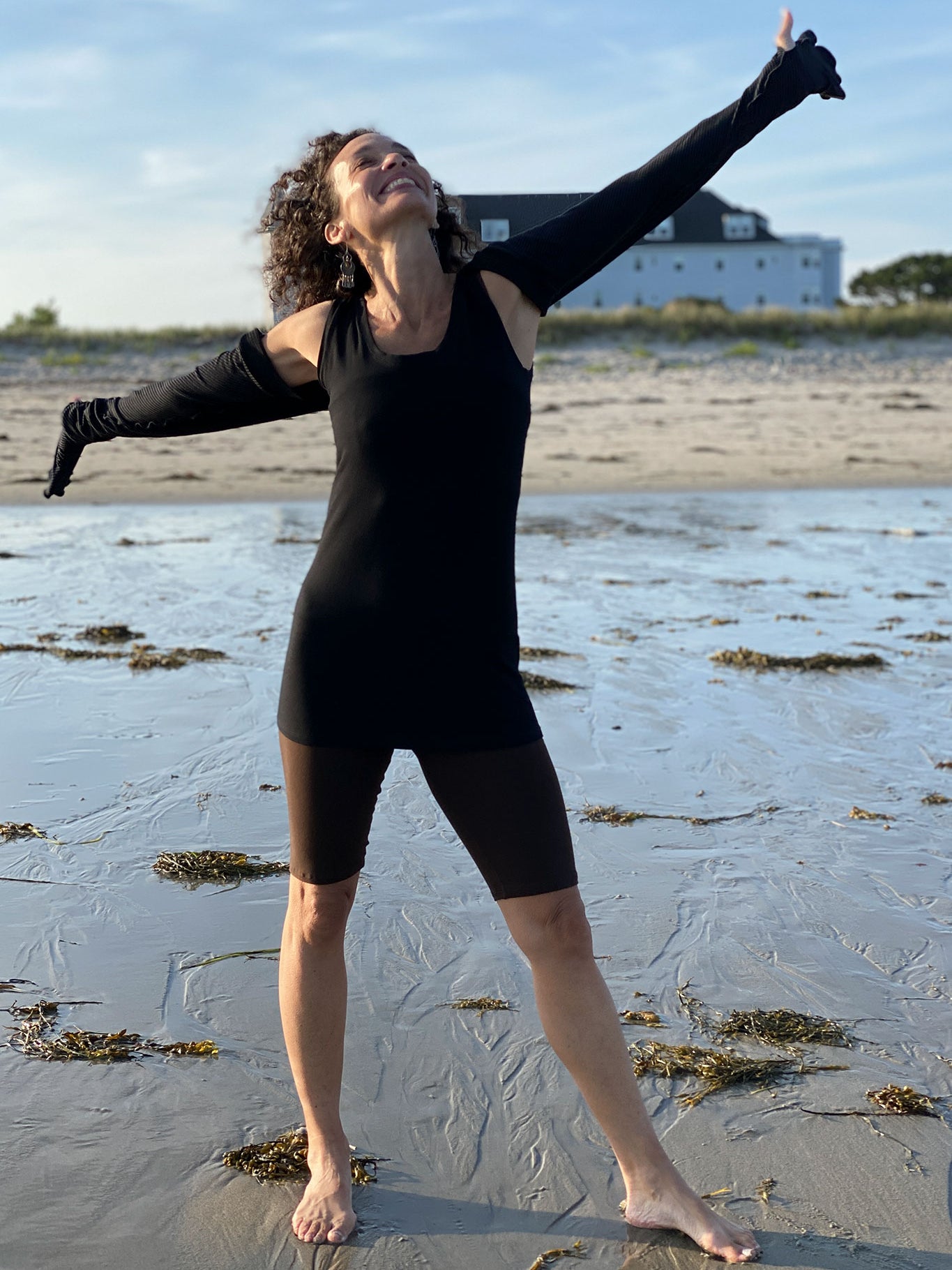 subtle black stripe shrug with our black core + peat hiker- love + joy