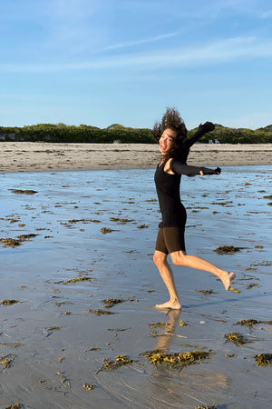 subtle black stripe shrug with our black core + peat hiker