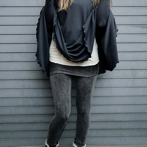 playsuit in mineral black stitch with lady flirt in carbon as a poncho