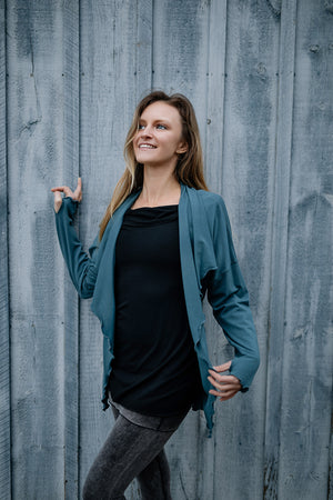 river jacket in ocean with grace top in black