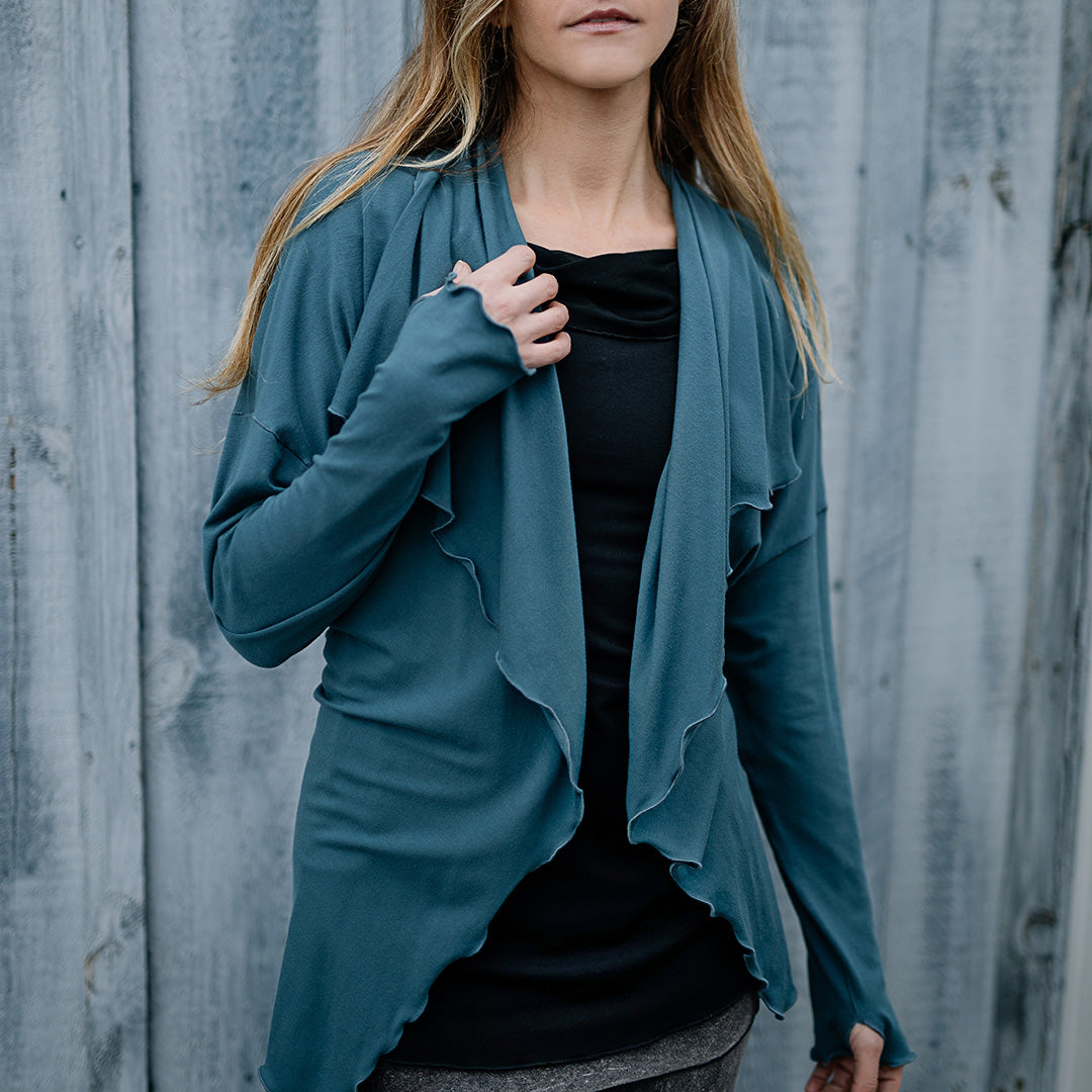 river jacket in ocean with grace top in black