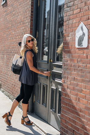 daisy tunic tank in carbon styled with black capri