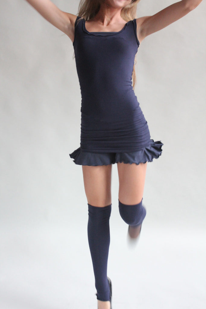 navy romper by angelrox + wifey tank and stockings