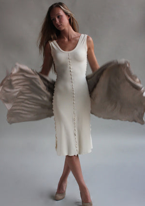 vanilla goddess dress with shimmer shawl